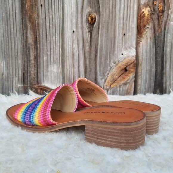 Rainbow Stripe Sandals Lucky Brand Frijana Slide Size 8.5 Pride Kidcore Mule EUC - Picture 6 of 13
